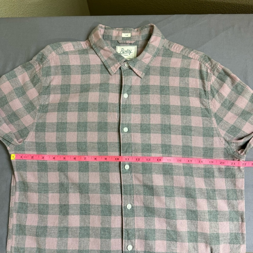 Bixby top men large 100% cotton slim fit long sleeve button down flannel pink - Picture 6 of 8